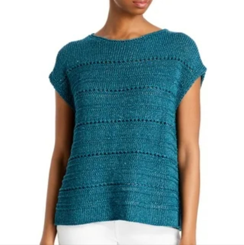 Lafallete 148 New York Top Silk Blend Sleeveless Green Blue SzXS Oversize Beach